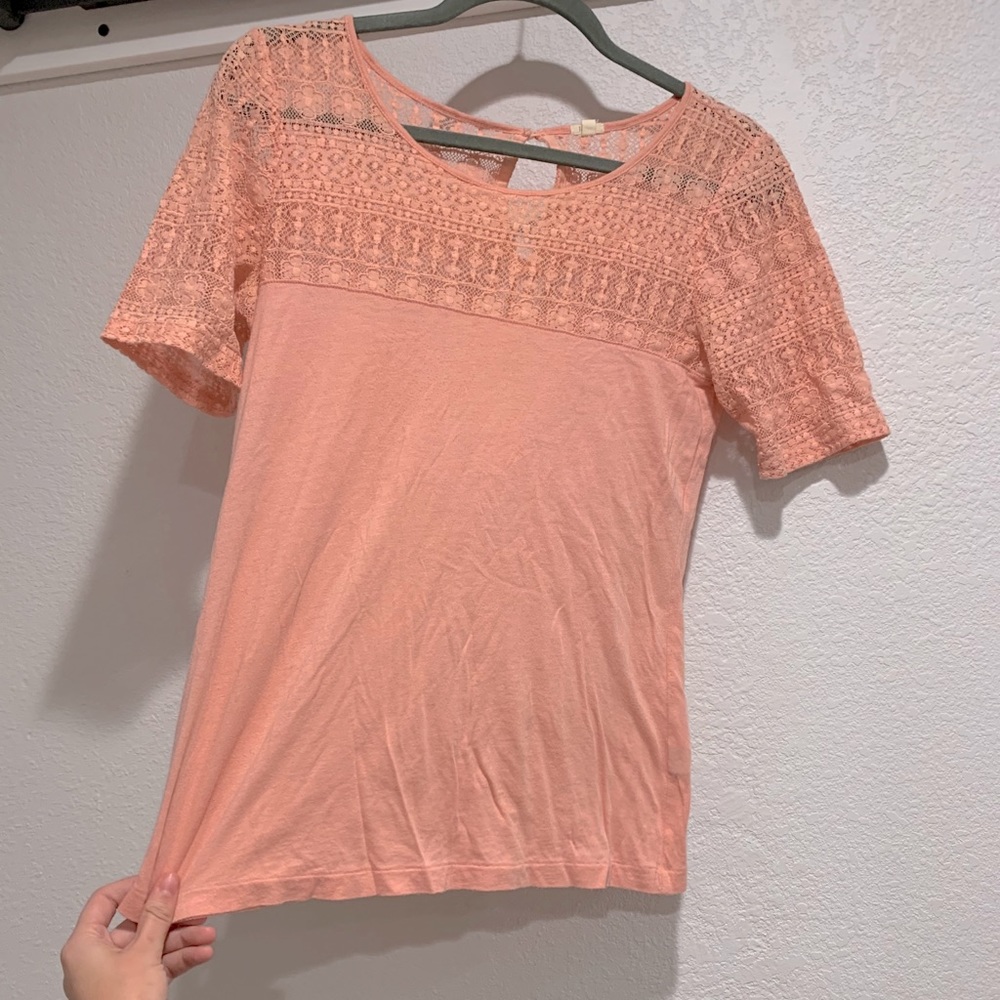 Medium J Crew Pink Embroidered Short Sleeve